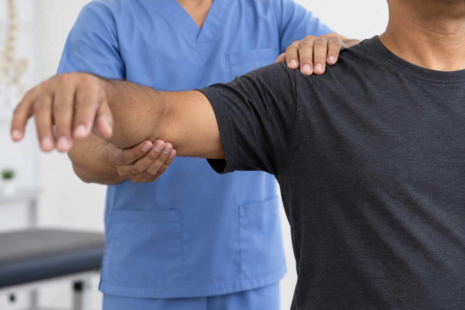 Man having his shoulder examined after private shoulder surgery in london